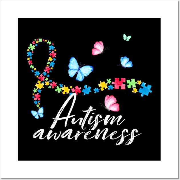 Autism Awareness Ribbon Butterfly Gift Wall Art by Lones Eiless